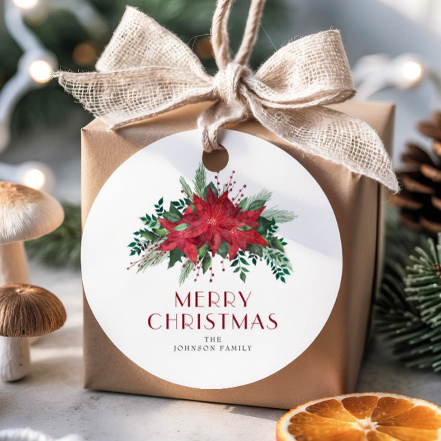 Elegant Red Poinsettia Blommigt jul Gåvor Etiketter (Elegant Red Poinsettia Floral Christmas Favor Tags)