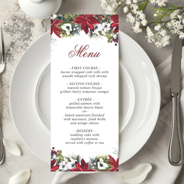 Elegant Red Poinsettia Bröllop Menu Card Inbjudningar (Skapare uppladdad)