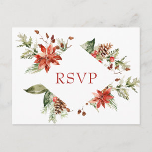 Elegant Red Poinsettia Bröllop Watercolor OSA Vykort