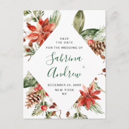 Elegant Red Poinsettia Gräs Bröllop spara datum Vykort