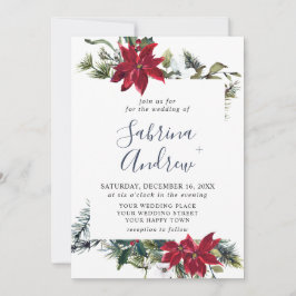 Elegant Red Poinsettia Gräs Fir Watercolor Bröllop Inbjudningar