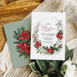 Elegant Red Poinsettia Greenery jul Party Inbjudningar