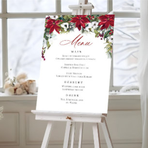 Elegant Red Poinsettia jul Bröllop Menu Poster