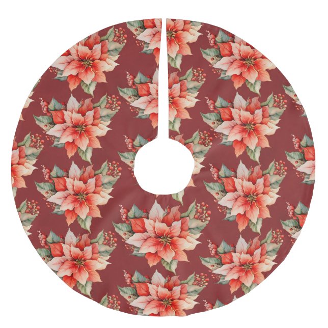 Elegant Red Poinsettia jul Julgransmatta Borstad Polyester (Framsidan)