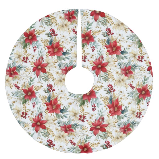 Elegant Red Poinsettia jul Julgransmatta Borstad Polyester (Framsidan)