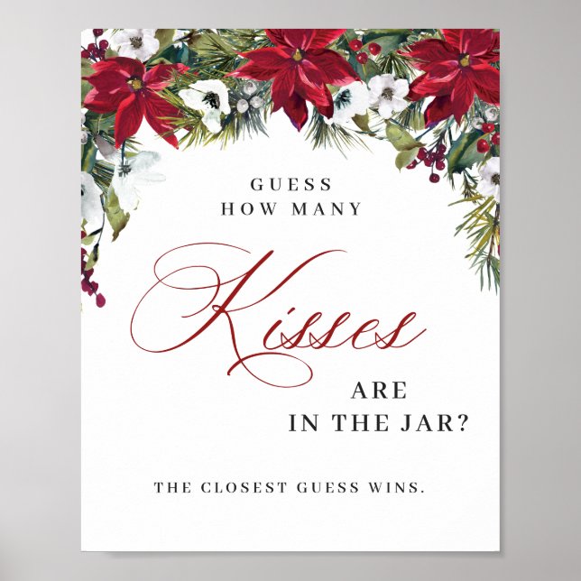 Elegant Red Poinsettia Jul Möhippa Poster (Framsidan)