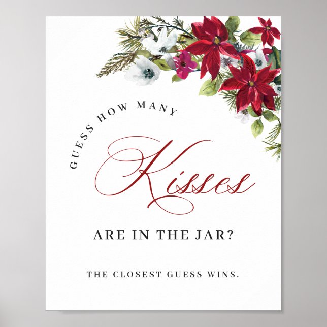 Elegant Red Poinsettia Jul Möhippa Poster (Framsidan)