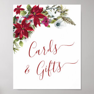 Elegant Red Poinsettia-kort och gåvor Bröllop Poster