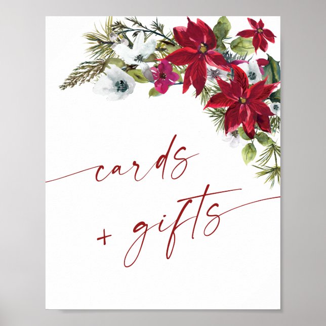 Elegant Red Poinsettia-kort och gåvor Bröllop Poster (Framsidan)