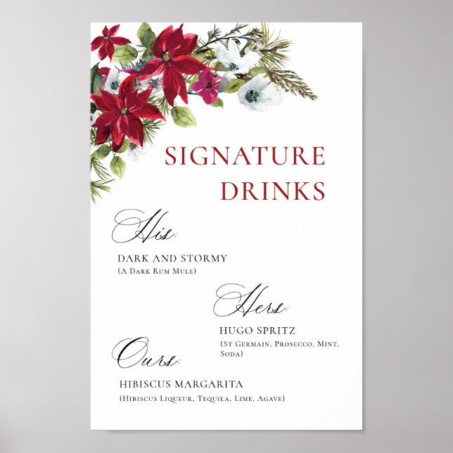 Elegant Red Poinsettia Mimosa Pub Bröllop Poster (Framsidan)