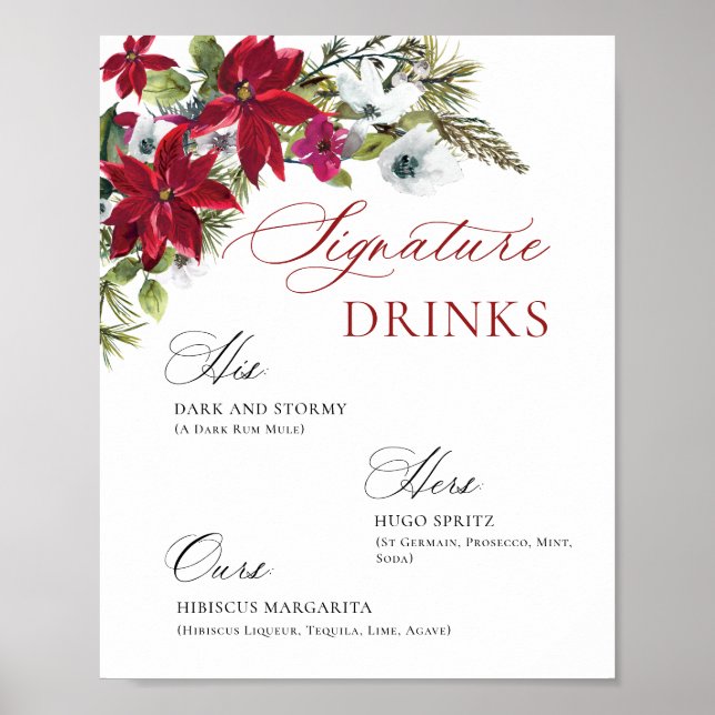 Elegant Red Poinsettia Mimosa Pub Bröllop Poster (Framsidan)