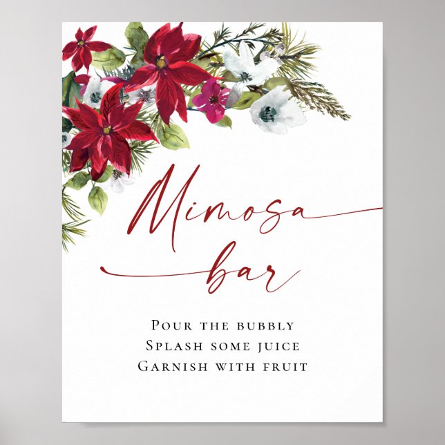 Elegant Red Poinsettia Mimosa Pub Bröllop Poster (Framsidan)