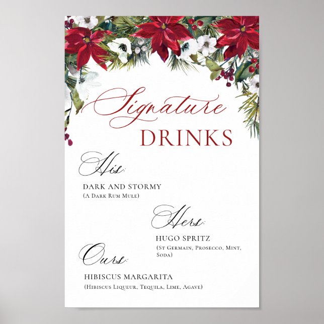 Elegant Red Poinsettia Mimosa Pub Bröllop Poster (Framsidan)