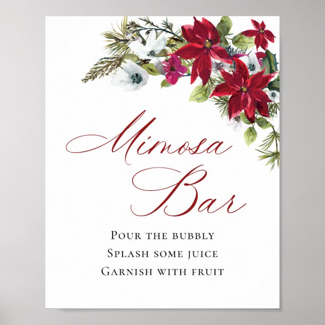 Elegant Red Poinsettia Mimosa Pub Bröllop Poster (Framsidan)