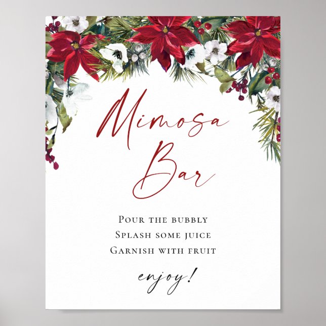 Elegant Red Poinsettia Mimosa Pub Bröllop Poster (Framsidan)