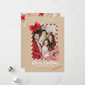 Elegant Red Poinsettia Photo Christmas Card Julkort