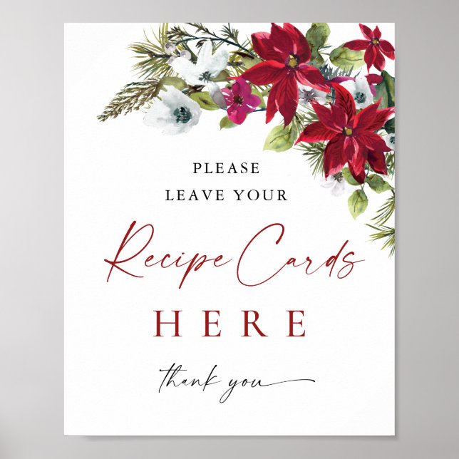 Elegant Red Poinsettia Recept Card-Möhippa Poster (Framsidan)