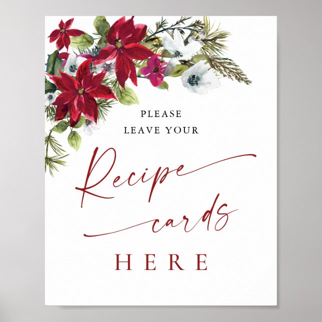 Elegant Red Poinsettia Recept Card-Möhippa Poster (Framsidan)