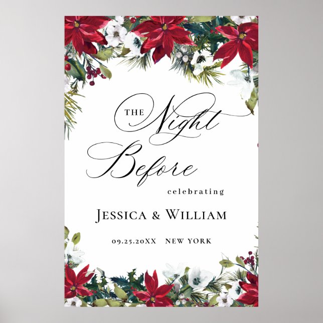 Elegant Red Poinsettia REHEARSAL DINNER Welcome Poster (Framsidan)