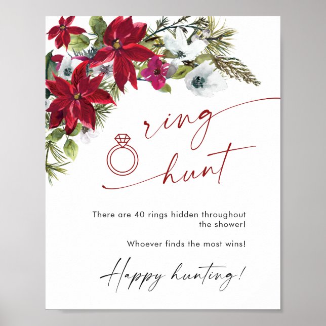 Elegant Red Poinsettia Ring Hunt Möhippa Poster (Framsidan)