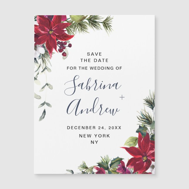 Elegant Red Poinsettia Spara datum Magnetic Card (Framsida)