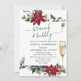 Elegant Red Poinsettia Watercolor Brunch & Bubly Inbjudningar