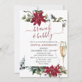 Elegant Red Poinsettia Watercolor Brunch & Bubly Inbjudningar
