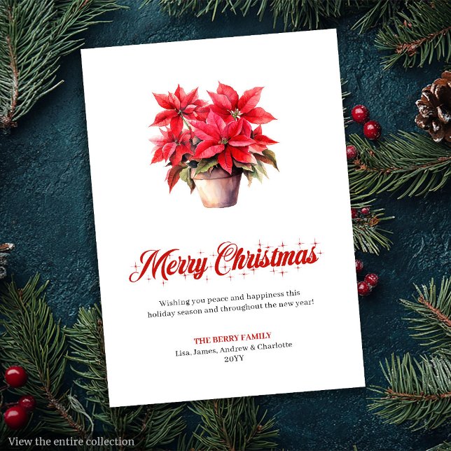 Elegant Red Poinsettia Watercolor Christmas Cards Julkort (Elegant red poinsettia watercolor Christmas cards for festive heartfelt greetings.)
