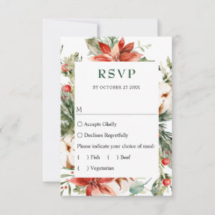Elegant Red Poinsettia Watercolor Gräs Fir Bröllop OSA Kort