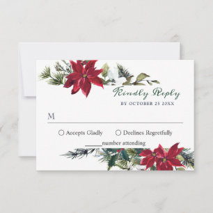 Elegant Red Poinsettia Watercolor Gräs Päls Bröllo OSA Kort