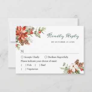 Elegant Red Poinsettia Watercolor Gräs Päls Bröllo OSA Kort