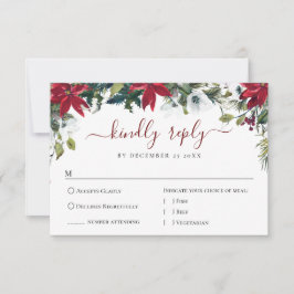 Elegant Red Poinsettia Watercolor Gräs Päls Bröllo OSA Kort