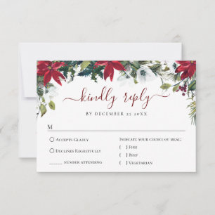 Elegant Red Poinsettia Watercolor Gräs Päls Bröllo OSA Kort