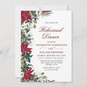 Elegant Red Poinsettia Watercolor REHEARSAL DINNER Inbjudningar