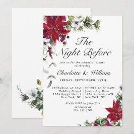 Elegant Red Poinsettia Watercolor REHEARSAL DINNER Inbjudningar