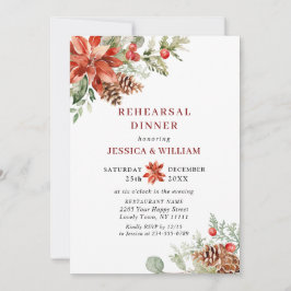 Elegant Red Poinsettia Watercolor REHEARSAL DINNER Inbjudningar