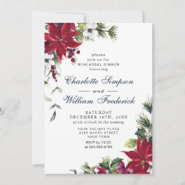 Elegant Red Poinsettia Watercolor REHEARSAL DINNER Inbjudningar