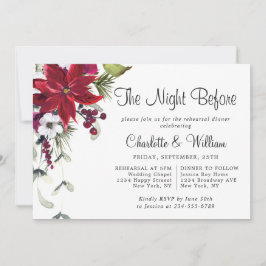 Elegant Red Poinsettia Watercolor REHEARSAL DINNER Inbjudningar