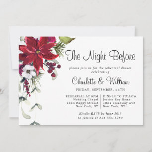 Elegant Red Poinsettia Watercolor REHEARSAL DINNER Inbjudningar