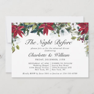 Elegant Red Poinsettia Watercolor REHEARSAL DINNER Inbjudningar