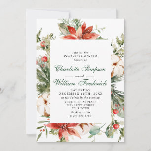 Elegant Red Poinsettia Watercolor REHEARSAL DINNER Inbjudningar