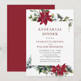Elegant Red Poinsettia Watercolor REHEARSAL DINNER Inbjudningar