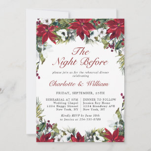 Elegant Red Poinsettia Watercolor REHEARSAL DINNER Inbjudningar