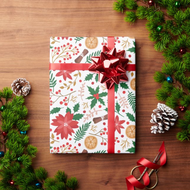 Elegant Red Poinsettia Winter Berry jul Presentpapper (Julgåva)