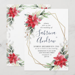Elegant Red Poinsettia Winter Greenery Bröllop Inv Inbjudningar
