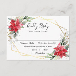 Elegant Red Poinsettia Winter Greenery Bröllop OSA Kort