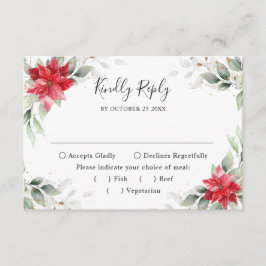 Elegant Red Poinsettia Winter Greenery Bröllop OSA Kort