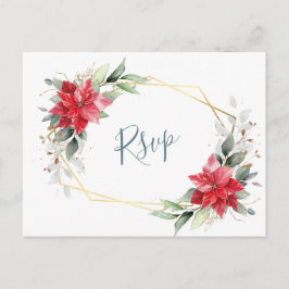 Elegant Red Poinsettia Winter Greenery OSA Vykort