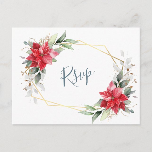 Elegant Red Poinsettia Winter Greenery OSA Vykort (Framsida)