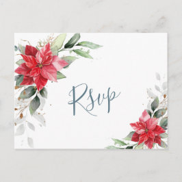 Elegant Red Poinsettia Winter Greenery OSA Vykort